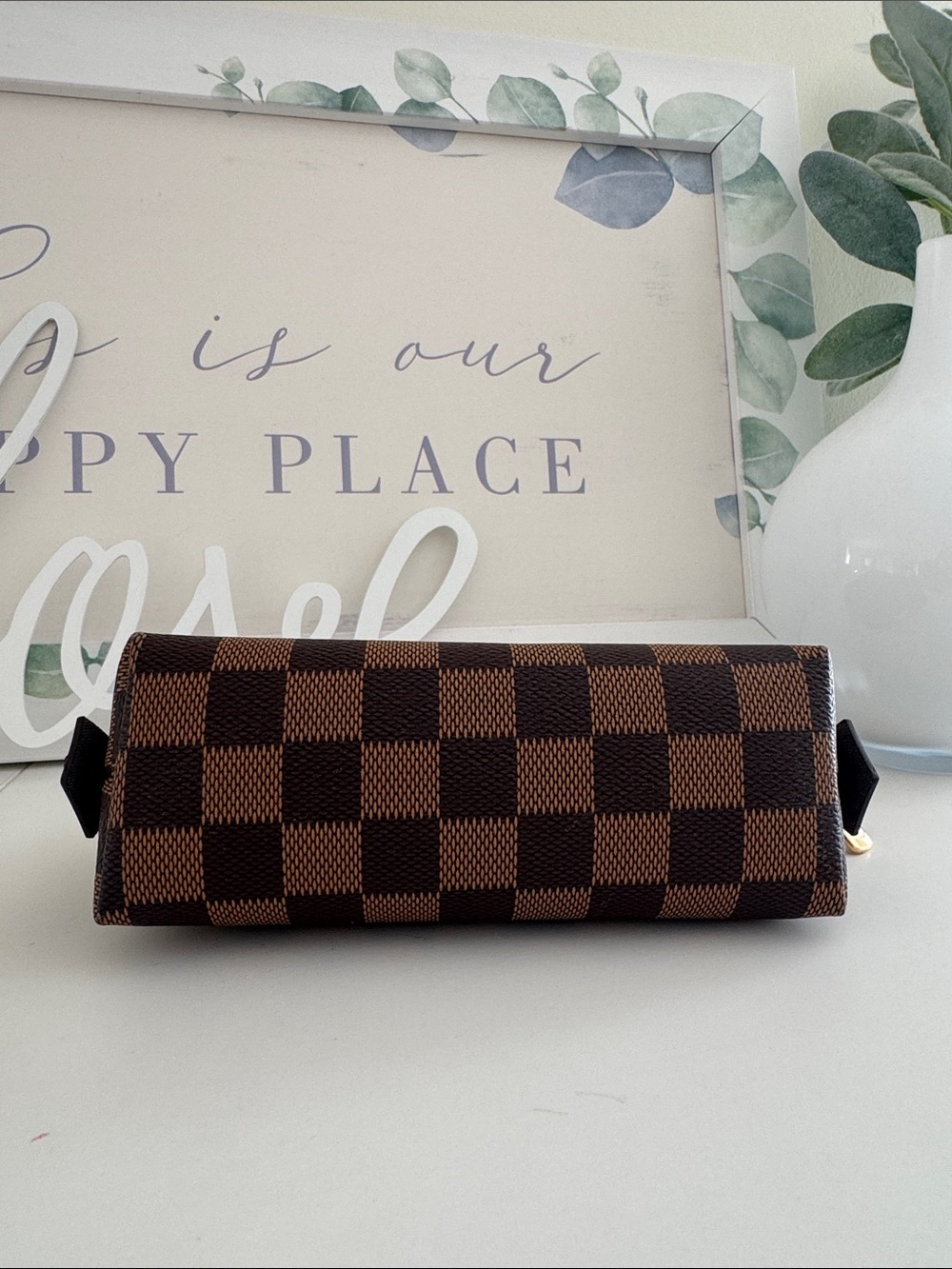 Brown Checkered Cosmetic Pouch - Picture 6 of 6